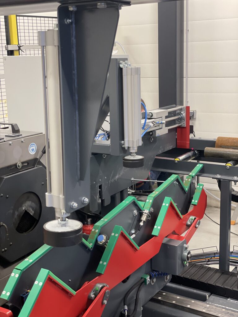 Close up view of production line for light poles.